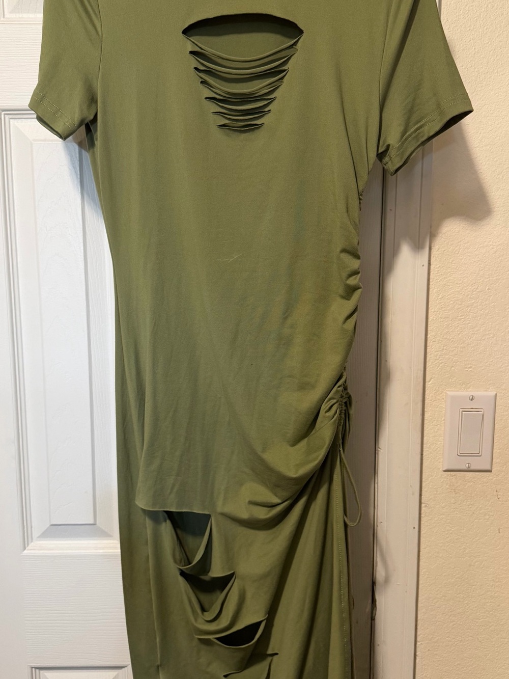 chic Olive Green Distressed Ruched Tunic Top
